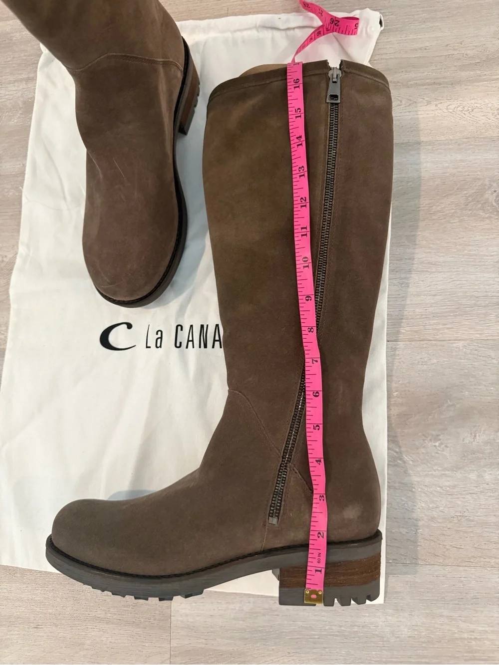 La Canadienne NWT Cecile Knee High Suede Waterproof Boots Stone Oiled Suede
